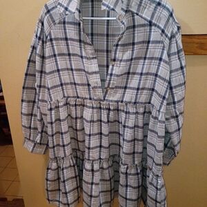 Peach Love California Blue Plaid Dress